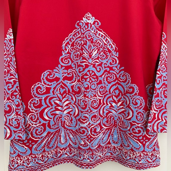 J. McLaughlin Catalina Cloth Blue Red Floral Damask Print Top Small 3/4 Sleeve - Picture 4 of 11